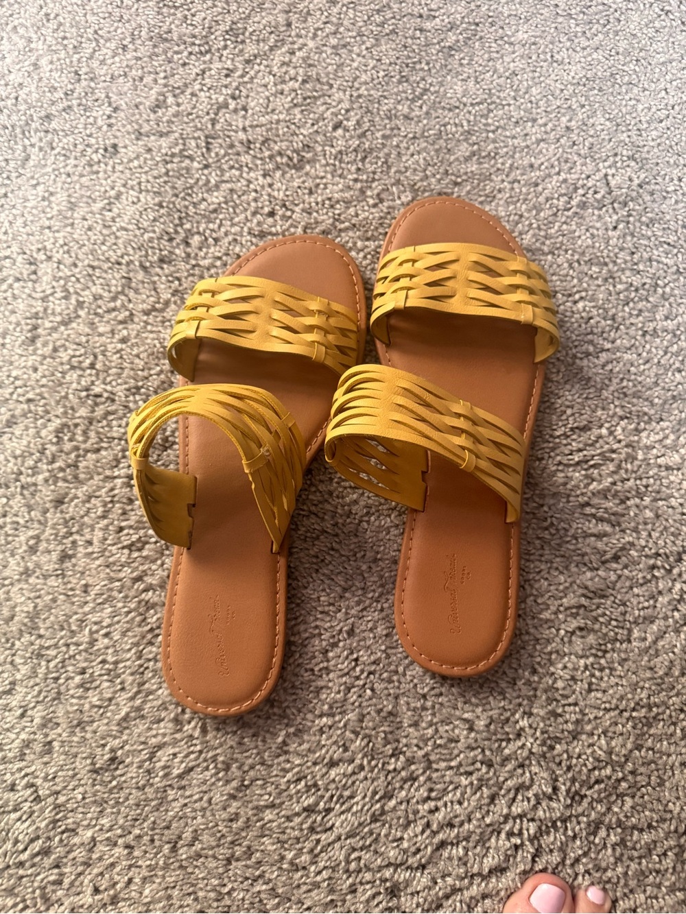 Universal Thread Mustard Yellow Woven Double-Band Slide Sandals